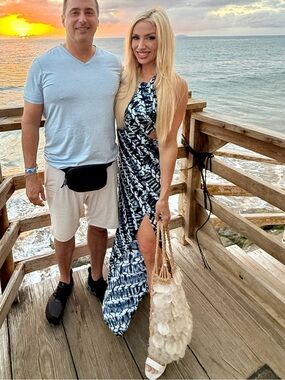 Beach Sunset Maxi Dress - Blue & White Pattern by